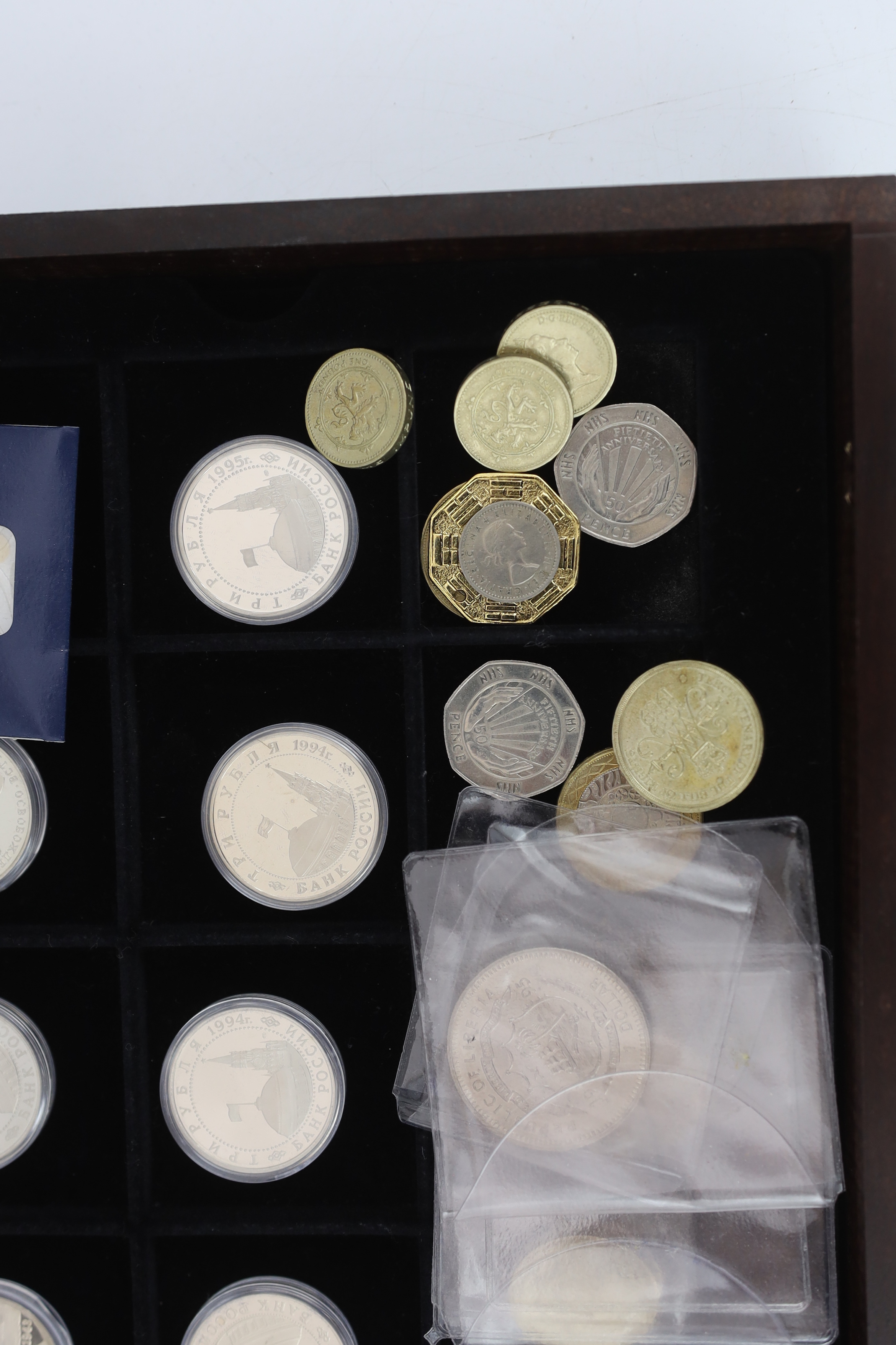 Russian Federation, A collection of 20 proof three rouble coins, 1994 and 1995 and QEII British coins